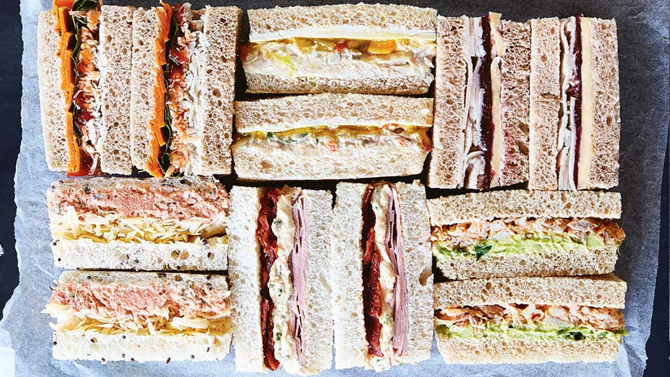 Six sandwiches cut in half