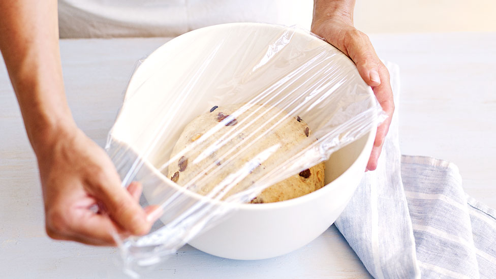 Cover the bowl with a plastic wrap to prove the dough