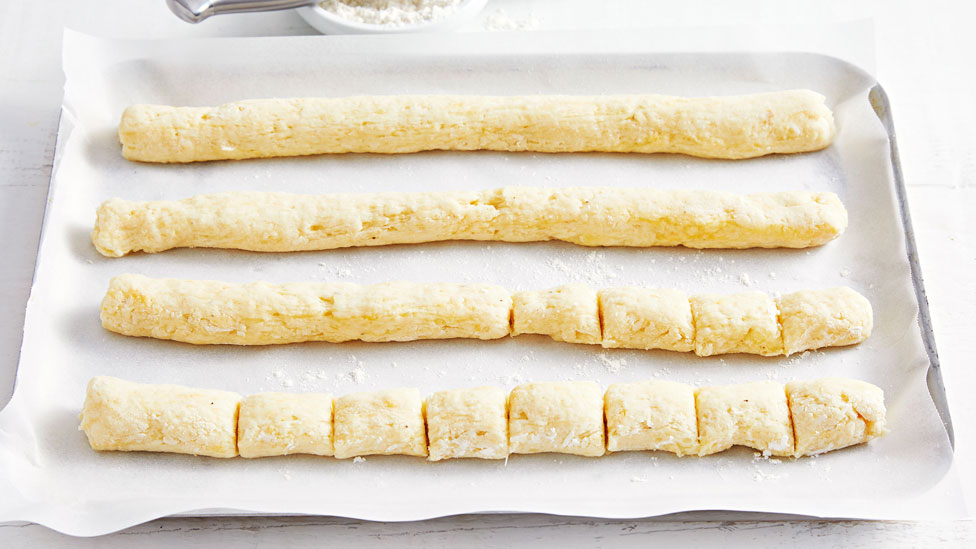 Gnocchi rolled into logs and cut into 3cm pieces 