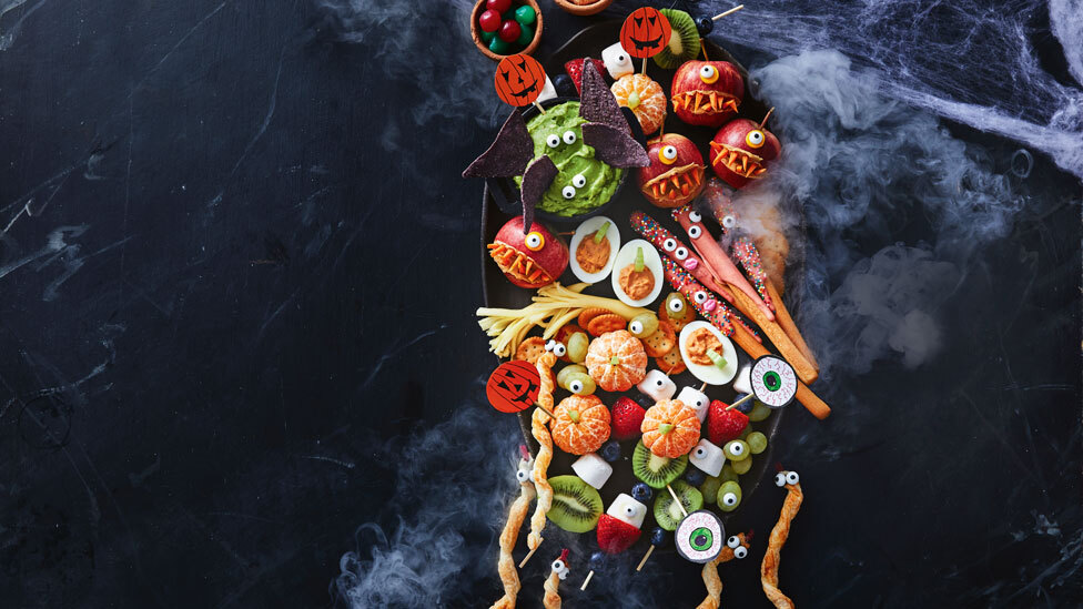 A Halloween platter filled with wholesome snacks