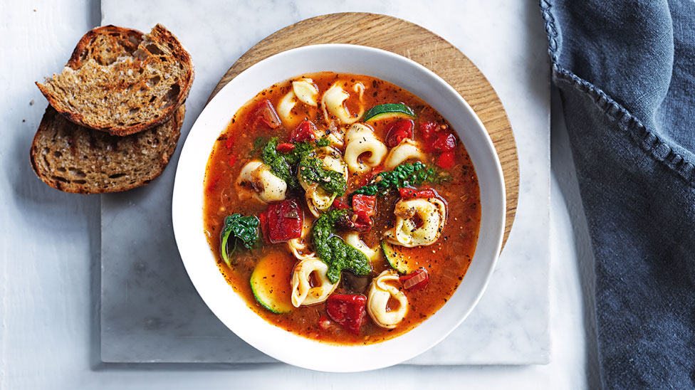 Ratatouille soup with cheese tortellini