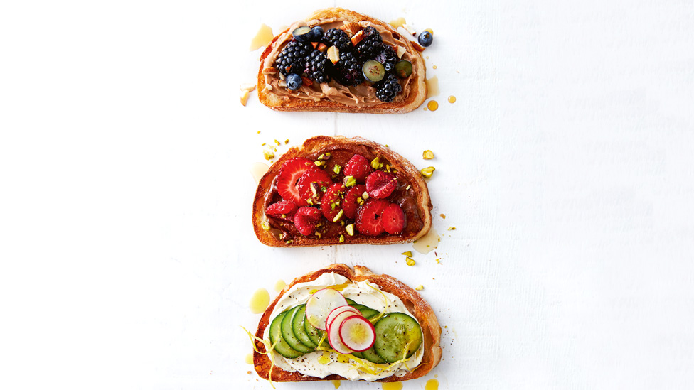Fruit and vegetable on toast