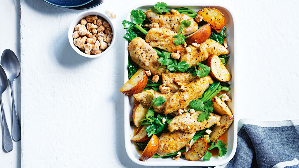 Chicken thigh tray bake