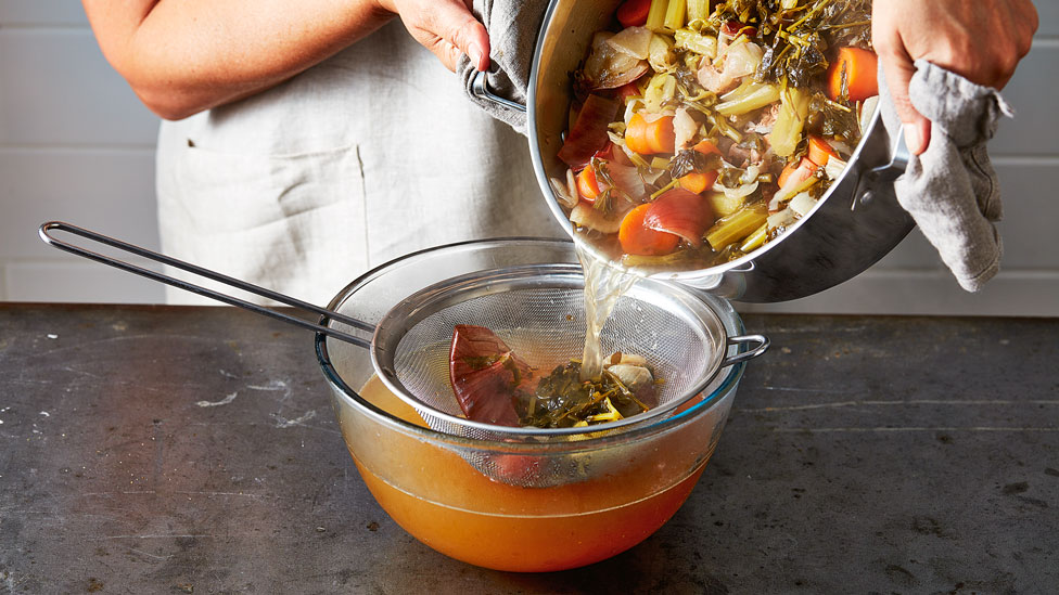 Strain the chicken and vegetables