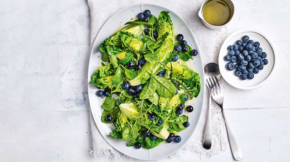 Salad leaves with blueberries