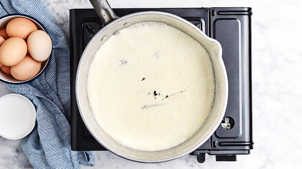 Cream mixture on the stove