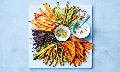 Rainbow chips with yoghurt dipping