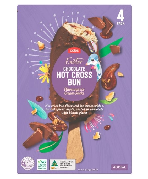 A pack shot of hot cross bun icecreams