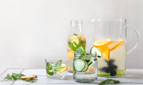 Water topped with some simple fruit